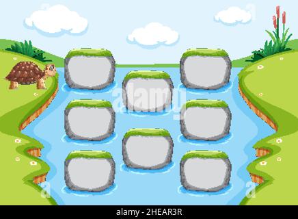 Empty stone boards in the river template illustration Stock Vector