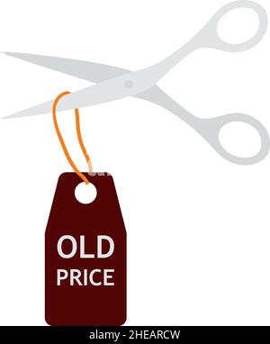 Scissors Cut Old Price Tag Icon. Flat Color Design. Vector Illustration. Stock Vector