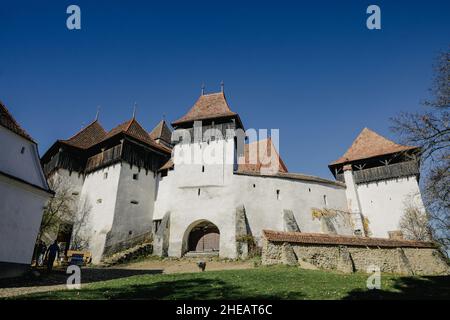 Viscri, Romania - October 29, 2021: The Viscri fortified church, a Lutheran fortified church in Viscri, Brasov County, in the Transylvania region of R Stock Photo