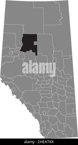 Black flat blank highlighted location map of the NORTHERN SUNRISE COUNTY municipal district inside gray administrative map of the Canadian province of Stock Vector