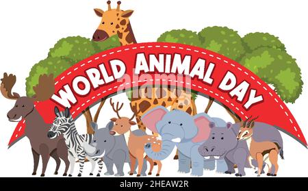World Animal Day logo banner with african animals illustration Stock Vector