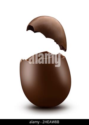 Broken chocolate easter egg on white background Stock Photo