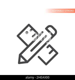 Ruler and pencil crossed vector icon. Outlined, editable stroke symbol. Stock Vector