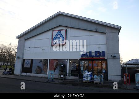 Copenhagen/Denmark./10 January 2022/    German Aldi grocery storeis openss on Christms day in Kastrup on Amagare in danish capital Ka<strup Copenahgen  Denamrk, (Photo.Francis Joseph Dean /Dean Pictures) Stock Photo