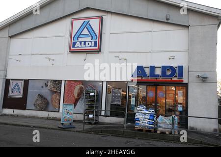 Copenhagen/Denmark./10 January 2022/    German Aldi grocery storeis openss on Christms day in Kastrup on Amagare in danish capital Ka<strup Copenahgen  Denamrk, (Photo.Francis Joseph Dean /Dean Pictures) Stock Photo