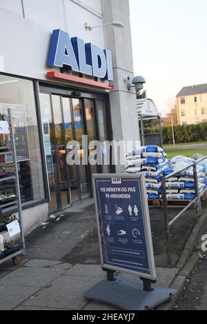 Copenhagen/Denmark./10 January 2022/    German Aldi grocery storeis openss on Christms day in Kastrup on Amagare in danish capital Ka<strup Copenahgen  Denamrk, (Photo.Francis Joseph Dean /Dean Pictures) Stock Photo