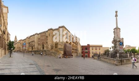 Cordoba Spain - 09 13 2021: Exterior facade view at the Mosque-Cathedral of Córdoba, or Cathedral of Our Lady of the Assumption, Roman Catholic Dioces Stock Photo