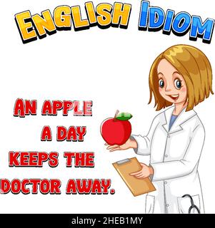 English idiom with an apple a day keeps the doctor away illustration Stock Vector