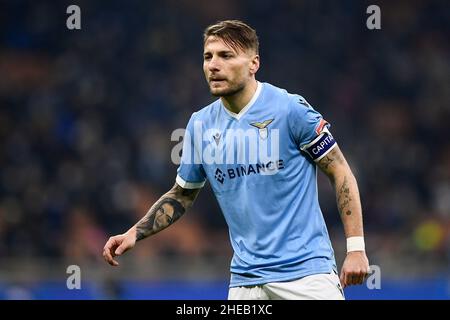 Milan Italy. 09 January 2022. Ciro Immobile of SS Lazio looks on