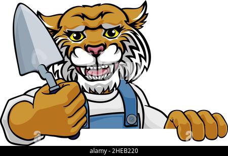 Wildcat Bricklayer Builder Holding Trowel Tool Stock Vector