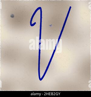 Monogram of uppercase character V , blue ink Stock Photo
