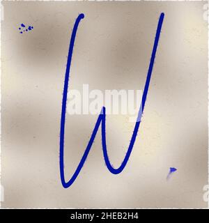 Monogram of uppercase character W , blue ink Stock Photo