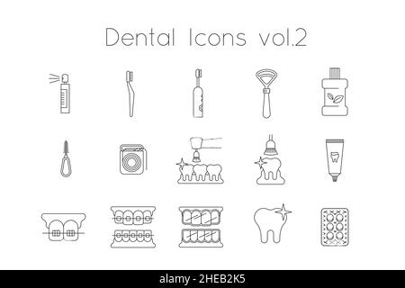Dentistry icons. Thin line vector signs of dental clinic services. Oral health care concepts. Mouth hygiene, orthodontics. Black outline pictograms Stock Vector