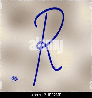 Monogram of uppercase character R , blue ink Stock Photo