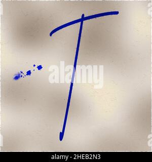 Monogram of uppercase character T , blue ink Stock Photo