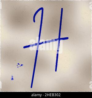 Monogram of uppercase character H , blue ink Stock Photo