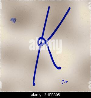 Monogram of uppercase character K , blue ink Stock Photo