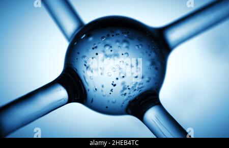 Macro view clear molecule connection structure with droplets on white blank background Stock Photo