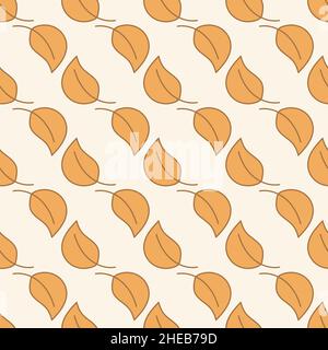 Yellow leaves seamless pattern, leaves arranged in diagonal rows on a pale yellow background. Stock Vector