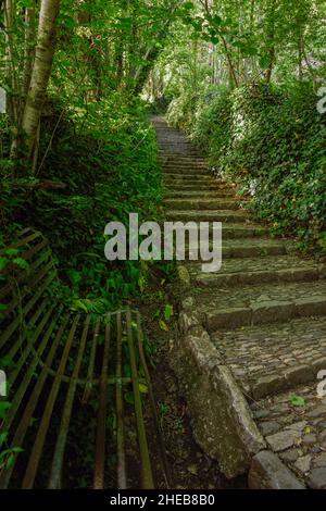 Flight of steps up to Parish Church of Holy Trinity, lower end Stock Photo