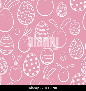 Fun hand drawn Easter seamless pattern, cute bunnies and Easter eggs, great for textiles, banners, wallpapers, wrapping - vector design Stock Vector