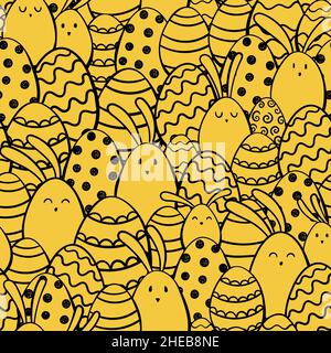 Fun hand drawn Easter seamless pattern, cute bunnies and Easter eggs, great for textiles, banners, wallpapers, wrapping - vector design Stock Vector