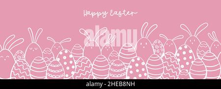 Fun hand drawn Easter seamless pattern, cute bunnies and Easter eggs, great for textiles, banners, wallpapers, wrapping - vector design Stock Vector