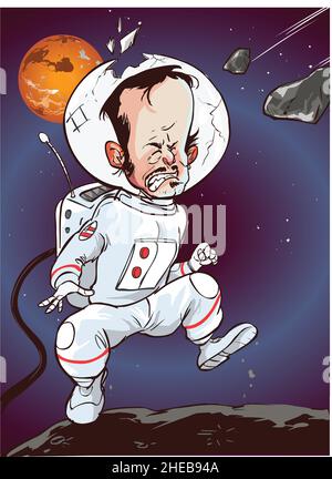 Funny angry man astronaut. Comic book cartoon pop art retro vector illustration drawing Stock Vector