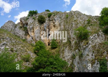 Mountain landscape along the road of Gole del Sagittario, famous canyon in Abruzzo, Italy, L Aquila province Stock Photo