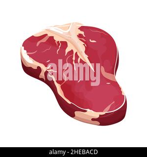 Piece of raw fresh steak isolated on white background. Meat, element clipart, food, product. Object in flat style, colorful. Vector illustration Stock Vector