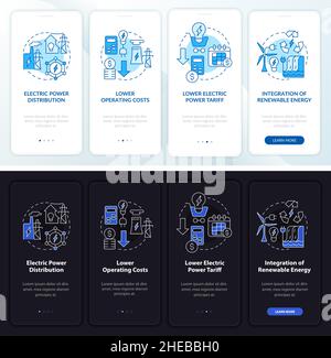Smart grid set night and day mode onboarding mobile app screen Stock Vector