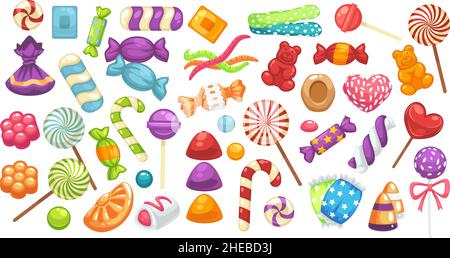 Sweets and candies, lollipops and bonbons variety Stock Vector