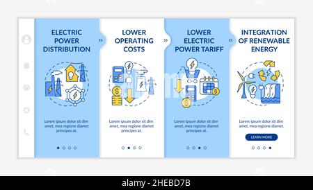 Smart grid characteristics blue and white onboarding template Stock Vector
