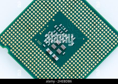 The reverse side of the processor with smd components. Macro photography Stock Photo