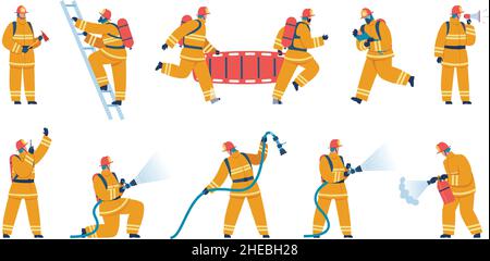 illustration of firefighters in uniform putting out fire Stock Vector ...
