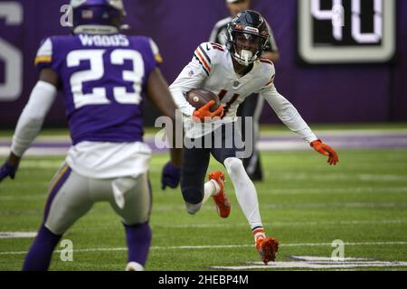 November 01, 2020: Chicago, Illinois, U.S. - Bears #11 Darnell Mooney is  tackled by Saints #20 Janoris Jenkins during the NFL Game between the New  Orleans Saints and Chicago Bears at Soldier