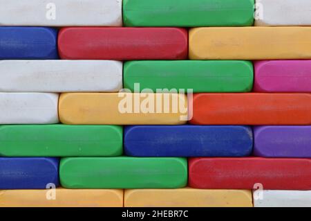 Wall of multi colored plastic toy blocks Stock Photo