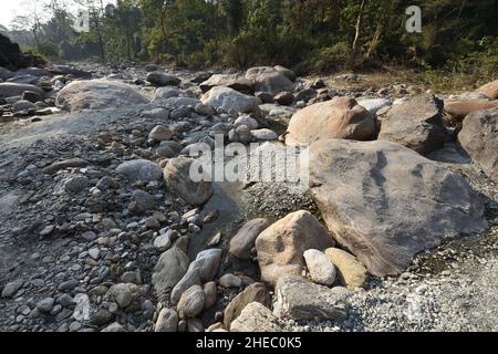 Riverbed Neora in Kalimpong district. West Bengal, India. Stock Photo