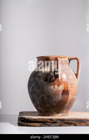 Part of antique ceramic vase, historic clay pottery Stock Photo