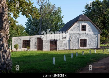 Thatched building at Elim village in the Western Cape of South Africa, established by German missionaries as a Moravian mission, 30 December 2021. Stock Photo