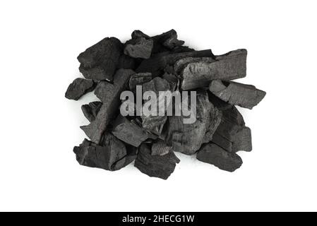 Black oak coal isolated on a white background. Stock Photo