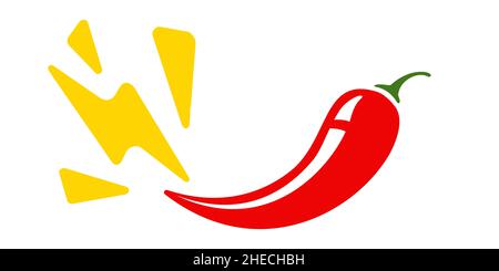 Vector illustration of hot chilli pepper with lightning. Vector emblem jalapeno or chilli pepper. Vector icons of Chili pepper. Stock Vector