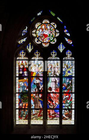 France, Loiret, Orleans, Joan of Arc at the stake, Ste Croix cathedral stained glass window Stock Photo
