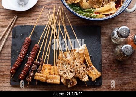 Sheffield UK - 9 May 2018 :Delicious Asian food from Saha Skewer Stock Photo