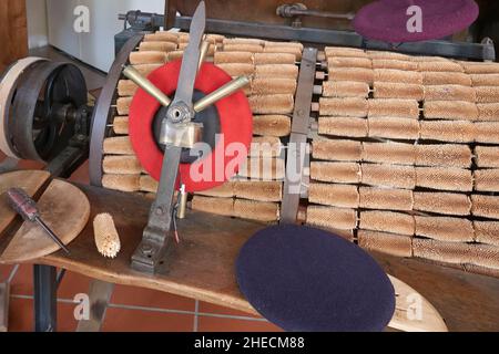 France, Pyrenees Atlantiques, Bearn, Nay, Beret Museum, the thistle scraper, wool brushing machine Stock Photo