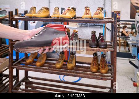 France, Pyrenees Atlantiques, Bearn, le Soulor, French shoe manufacturer Stock Photo
