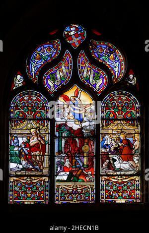 France, Finistere, St Pol du Leon, St Paul Aur?lien cathedral, stained glass window Stock Photo