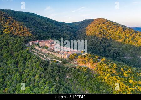 France, Var, Massif des Maures, Collobrieres, Notre Dame de Clemence de La Verne monastery or Chartreuse de la Verne (aerial view) // France, Var (83) Stock Photo