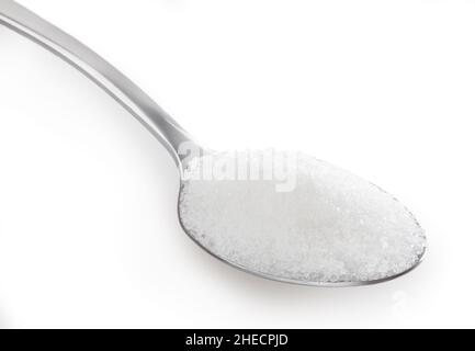 Teaspoon of white sugar isolated on white background with clipping path Stock Photo