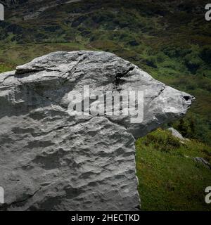 France, Nature sometimes adopts very curious forms called Pareidolie, the bear stone in the Fiz massif above Passy Stock Photo